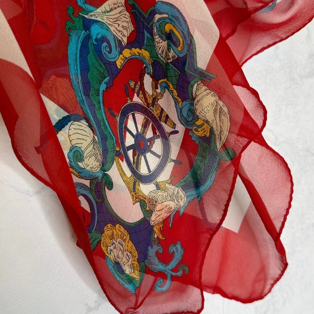 Vintage red & white nautical silk scarf